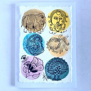 Watercolor Dots India Style Original Art Handmade 5x7in Blank Greeting Card